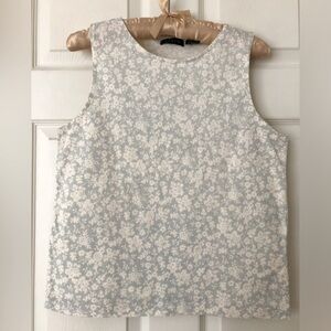 Vintage J. Crew Floral Print Cotton Knit Tank Top Pale Green & Cream Size Medium